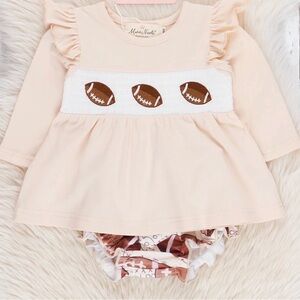 Marie Nicole Tan Football Time Smocked Bloomers Outfit